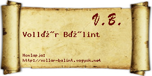 Vollár Bálint névjegykártya